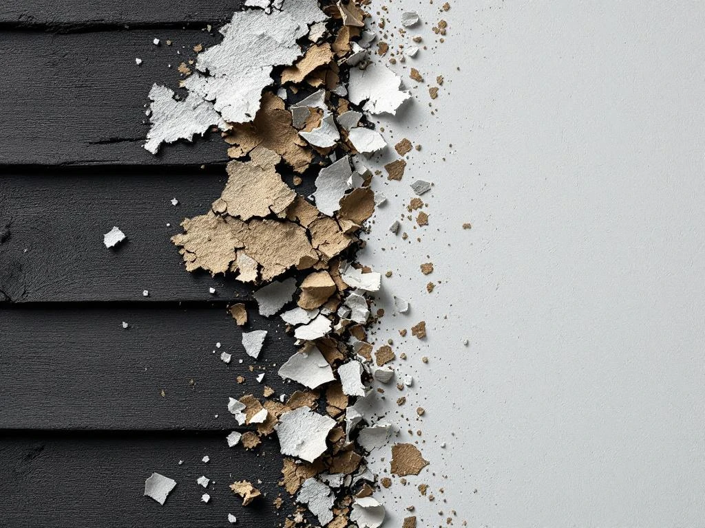 Husveggen viser kontrast mellom avflassende maling på venstre side og nymalte, glatte overflate på høyre side