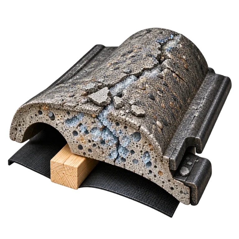 Betongtakstein der frost og tining har sprengt overflaten